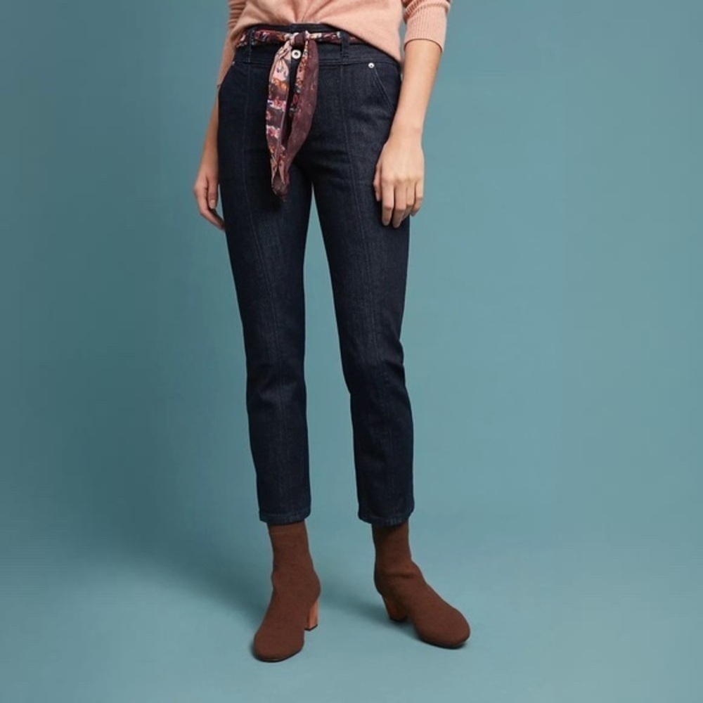 {Pilcro} "High Rise Straight Front Seam" Dark Blue Tapered Double Button Jeans